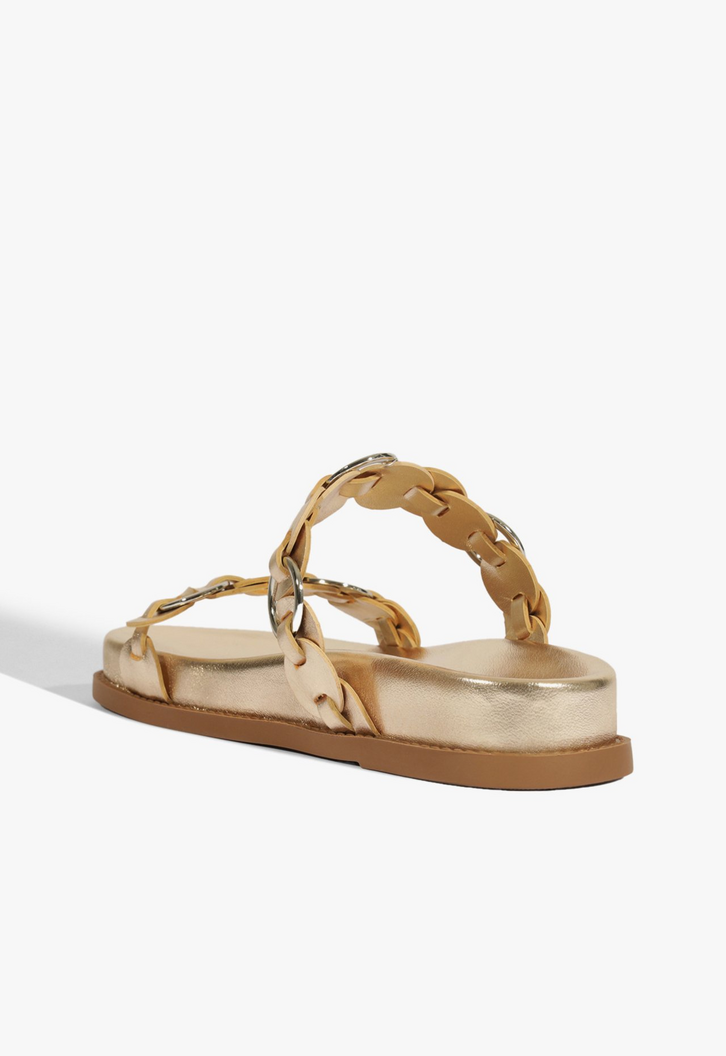 Sandália Papete Selina Sporty Couro Dourada