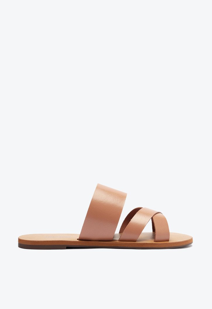 Rasteira Rosa Anacapri Couro Tira Tripla