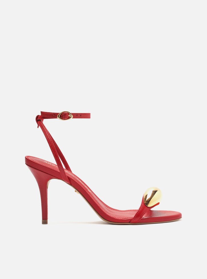 Sandália Vermelha Couro Salto Fino Metal Silvia Braz