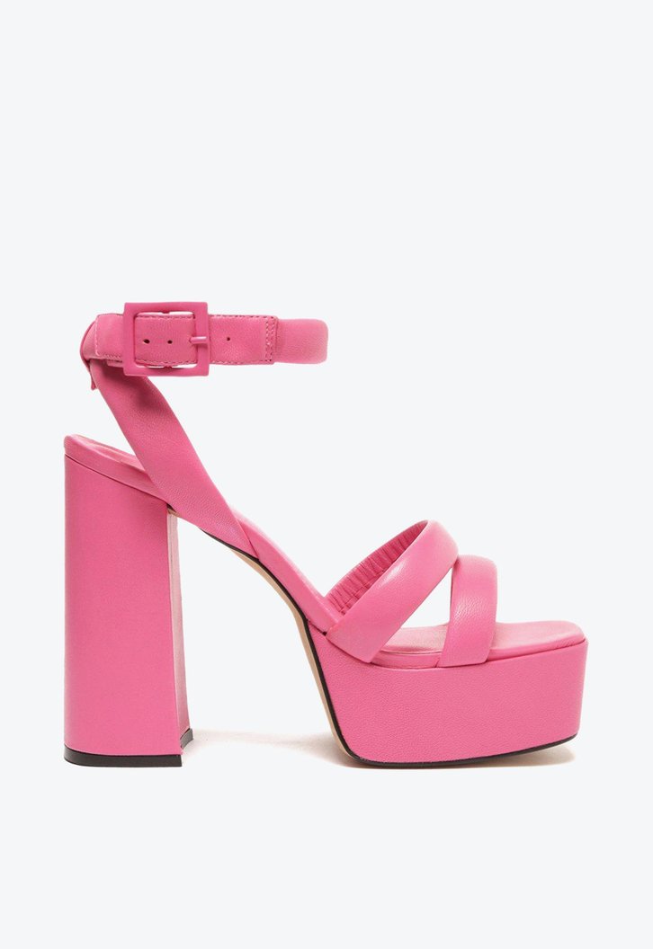 Sandália Meia Pata Bloco Rosa Arezzo Couro Fivela