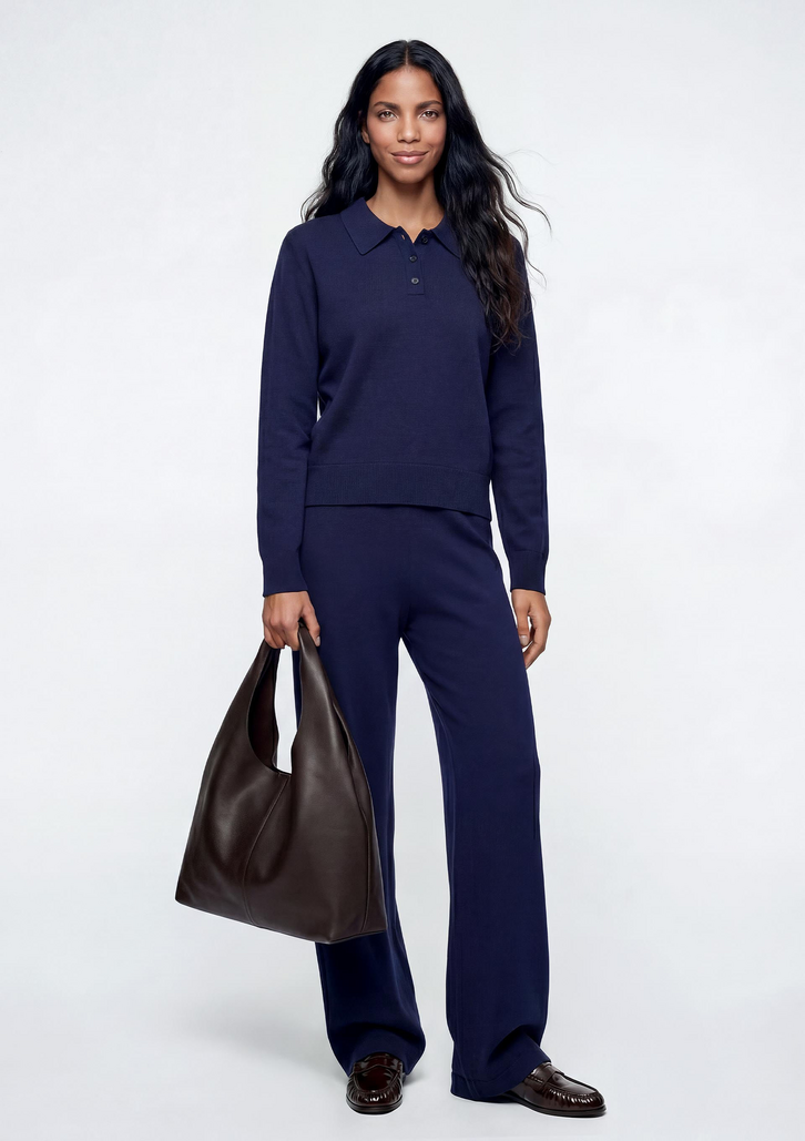 Calça Azul Hering Feminina Reta Em Tricô