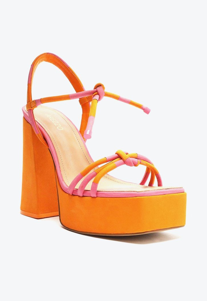 Sandália Meia Pata Laranja Arezzo Nobuck Tiras Rosa