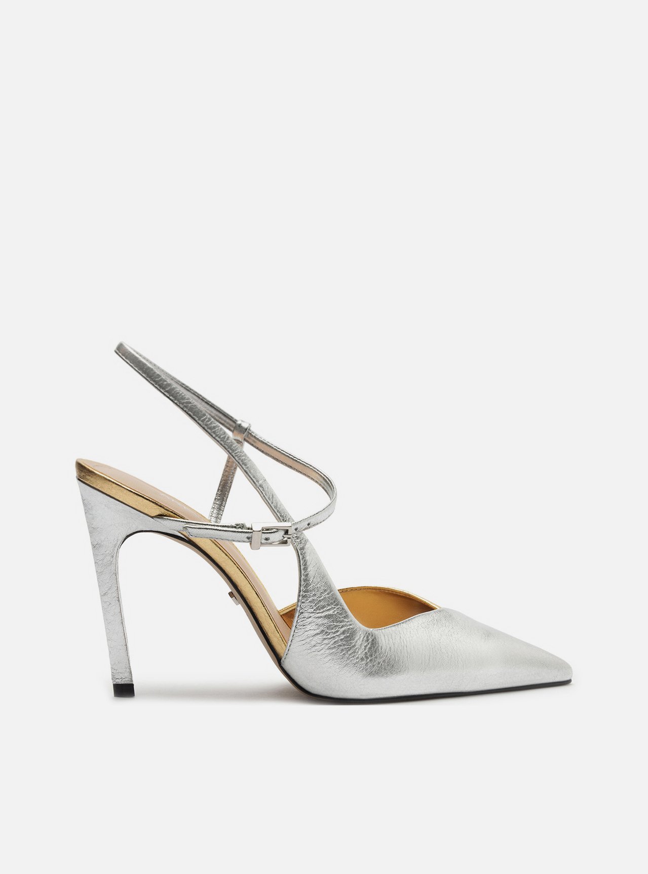 Scarpin Prateado Salto Alto Slingback Cruzado | ZZ MALL