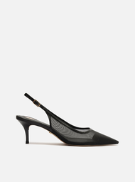 Scarpin Preto Arezzo Tela Salto Kitten Slingback