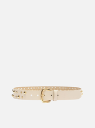 Cinto Branco Arezzo Couro Fivela Metálica Tachas