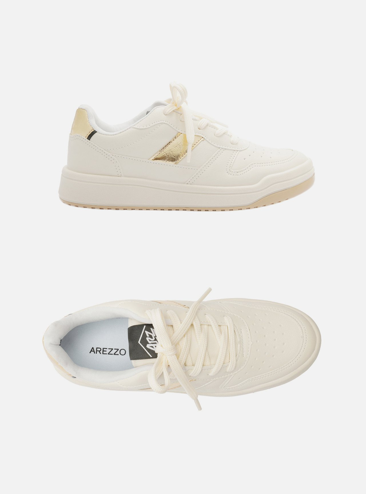 Tênis Off-white Dourado Arezzo Couro Aplicações