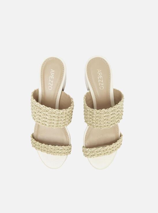 SANDÁLIA OFF-WHITE AREZZO TRESSÊ SALTO MÉDIO BLOCO