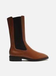 Bota Marrom Arezzo Couro Cano Médio Elástico Montaria