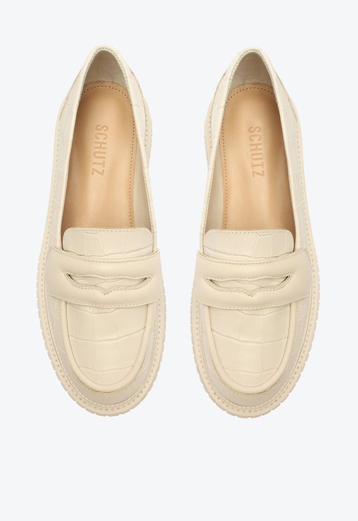 Sapato Mocassim Tratorado Viola Couro Croco Branco