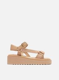 Sandália Papete Flatform Nude Arezzo Couro Gorgurão