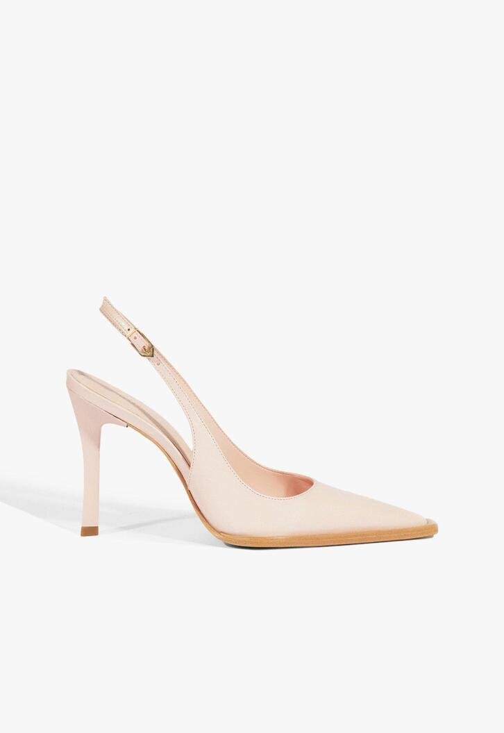 Sapato Scarpin Slingback Couro Madeira Rosa