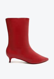 Bota Vermelha Schutz Cano Médio Salto Kitten Couro