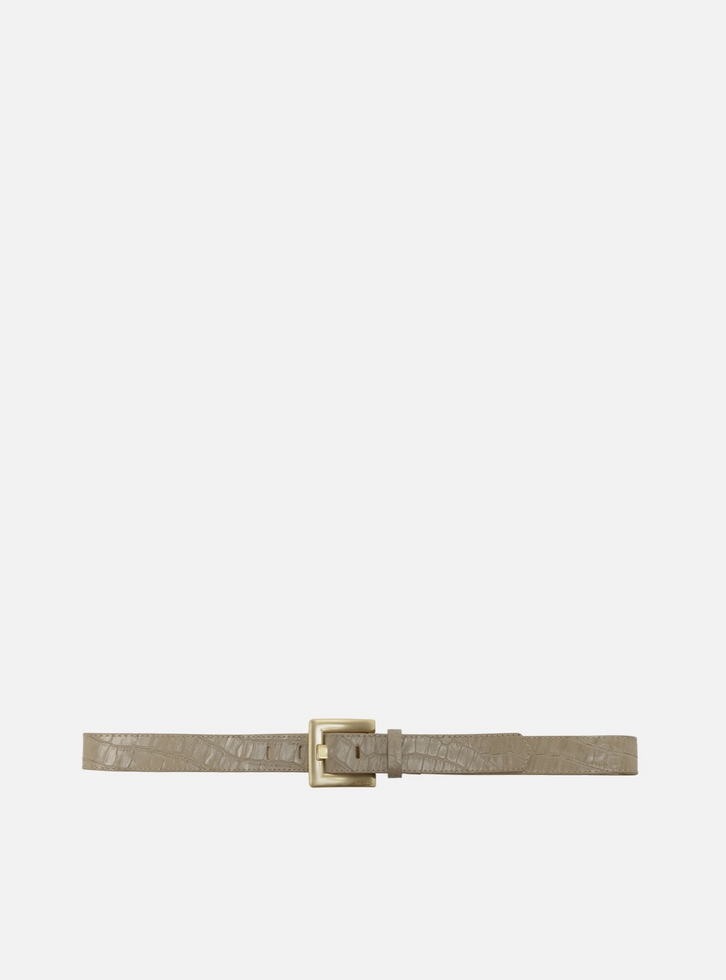 Cinto Cintura Cinza Couro Fivela Dourada Croco
