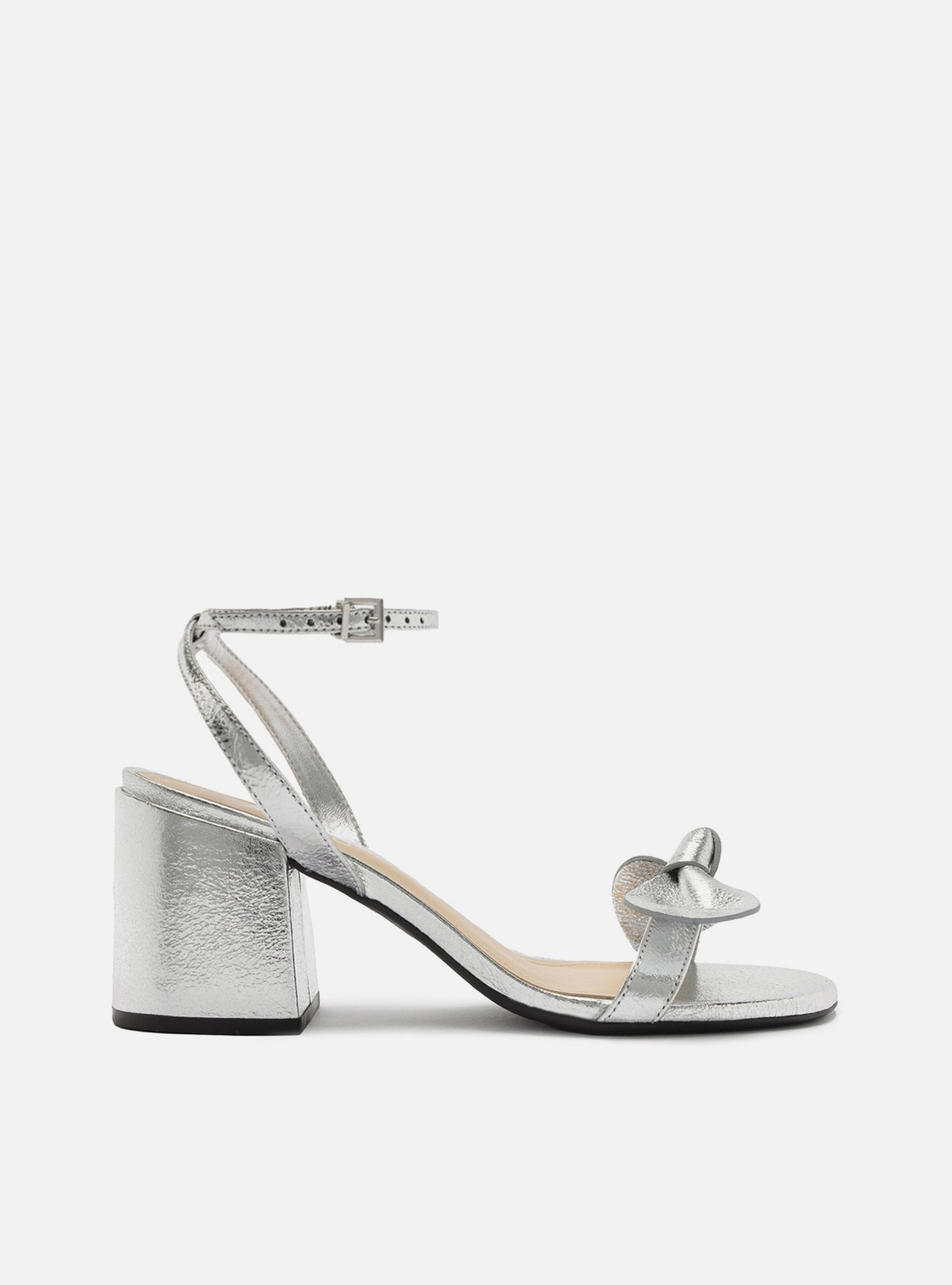 ラッキー Sandália Prateada Arezzo Craquelê Salto Bloco Laço | ZZ MALL