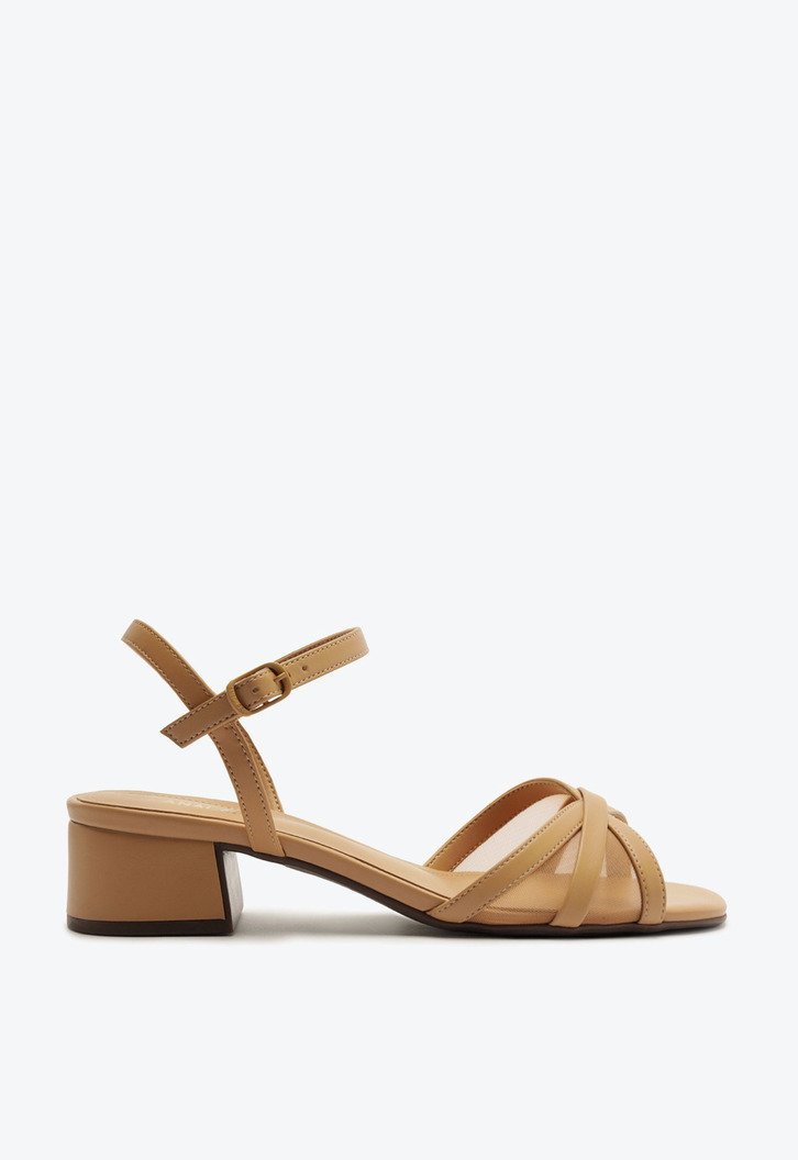 Sandália Salto Bloco Transparência Bege