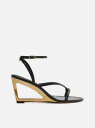 Sandália Preta Couro Salto Geométrico Tiras