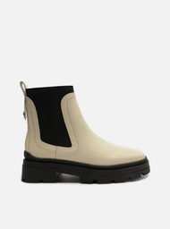 Bota Branca Couro Chelasea Salto Baixo Tratorado