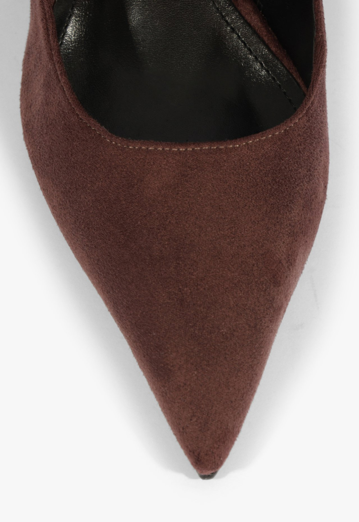 Slingback Salto Alto Fino Couro Marrom