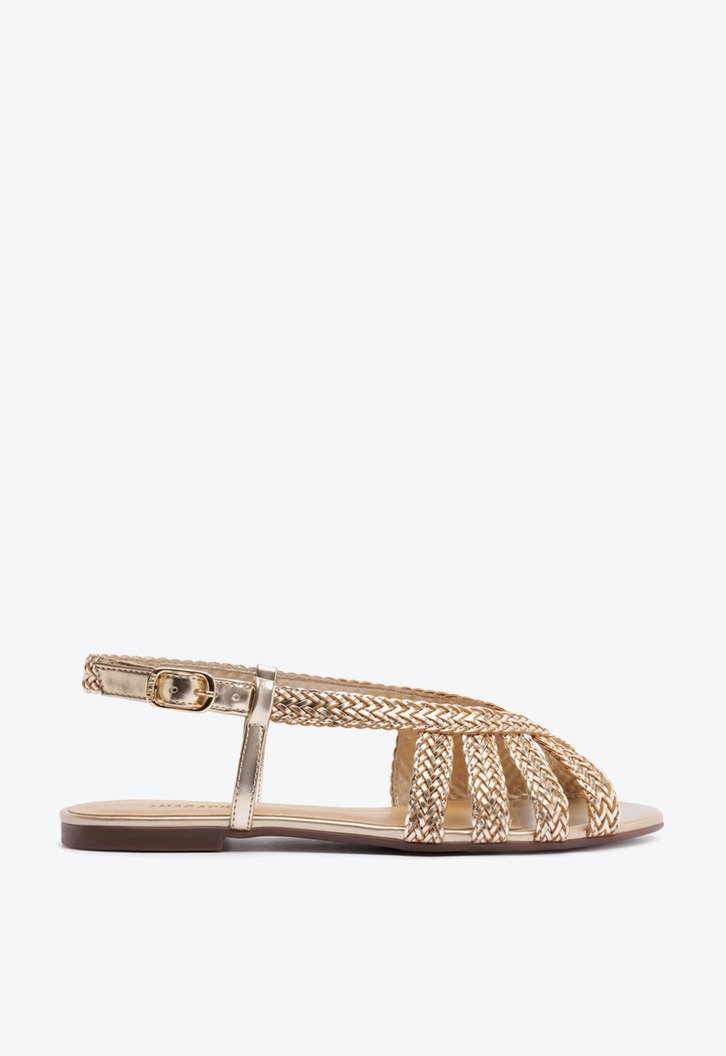 Sandália Rasteira Tiras Trançadas Dourada