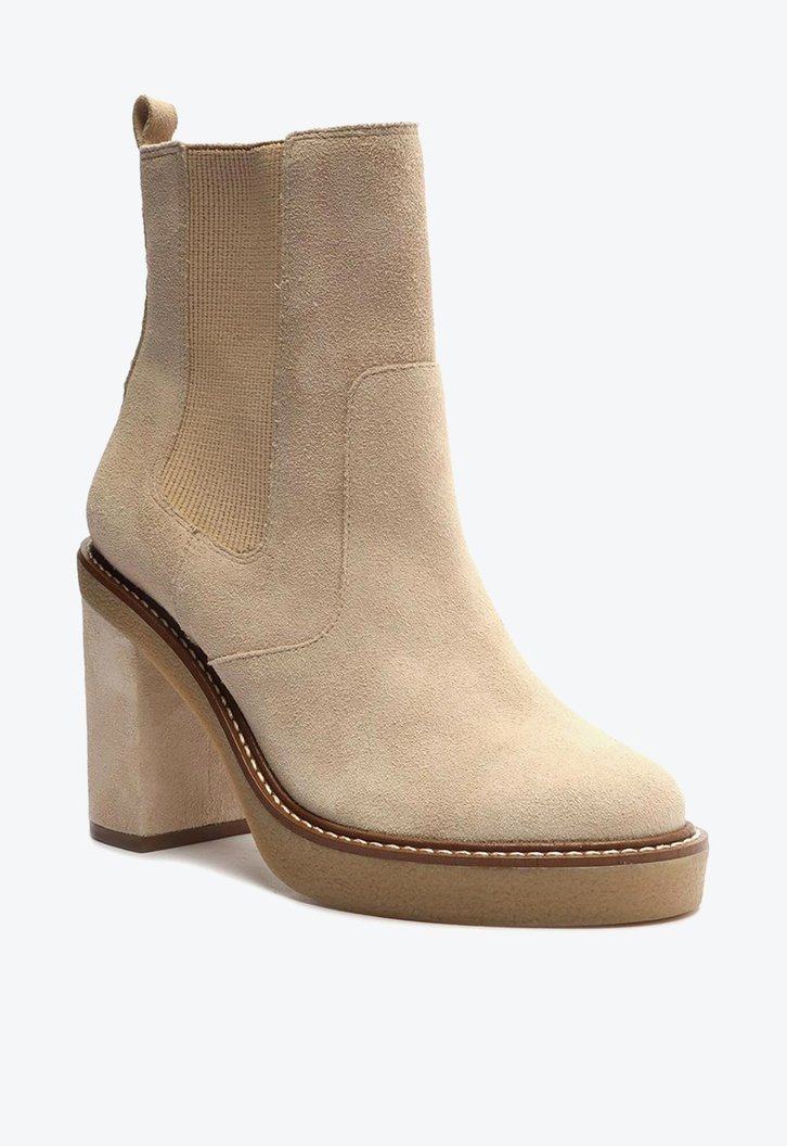 Bota Nobuck Off-White Arezzo Cano Médio Salto Bloco Jade