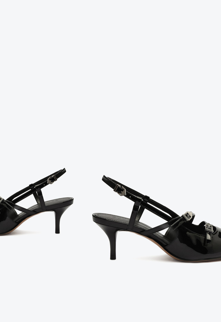 Sapato Schutz Slingback Salto Baixo Stacy Vinil Preto | ZZ MALL