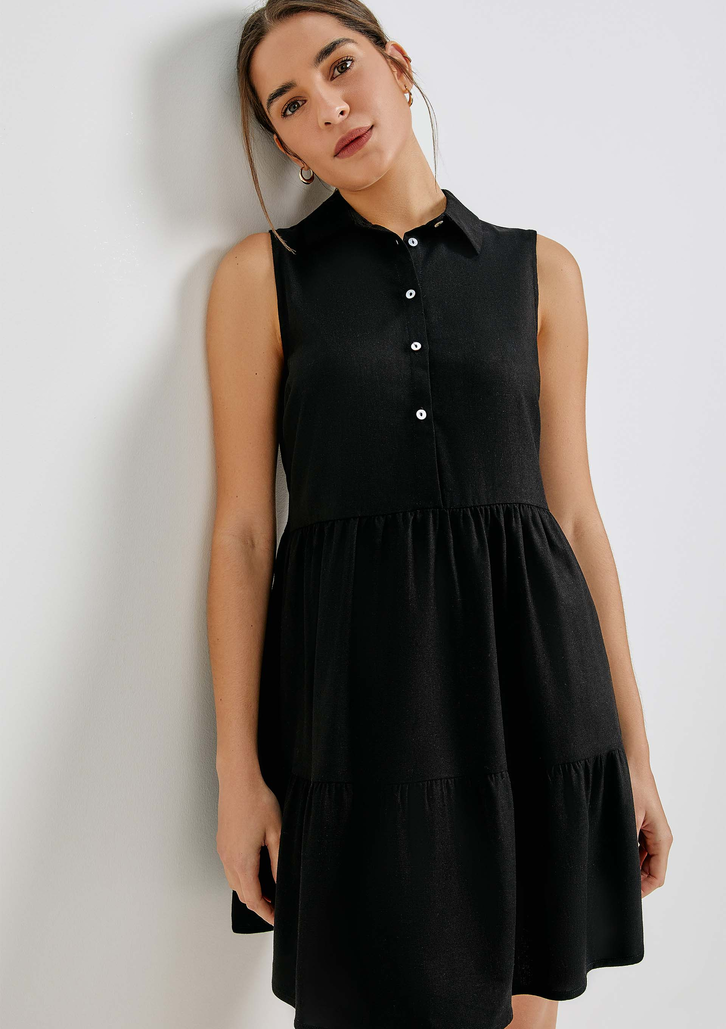 Vestido Preto Hering Curto Evasê Com Linho