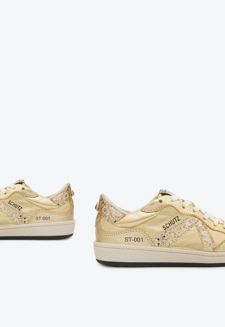 Tênis Dourado Schutz St001 Couro Glitter | ZZ MALL
