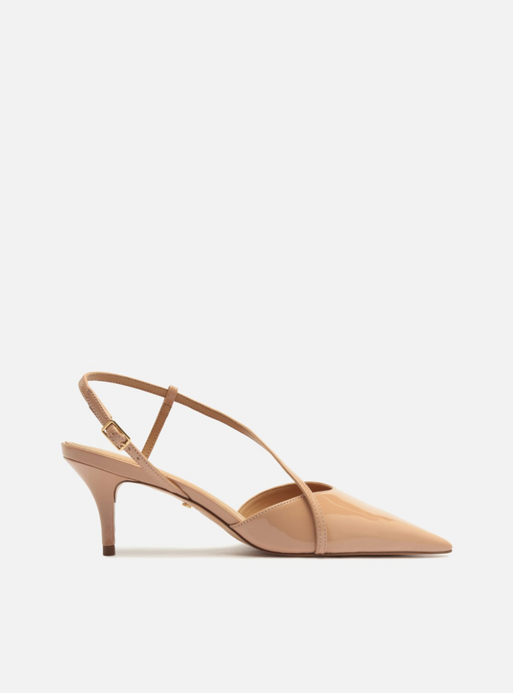 Scarpin Bege Salto Fino Fivela