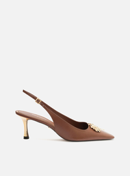 Scarpin Marrom Arezzo Couro Bico Quadrado Slingback Flor