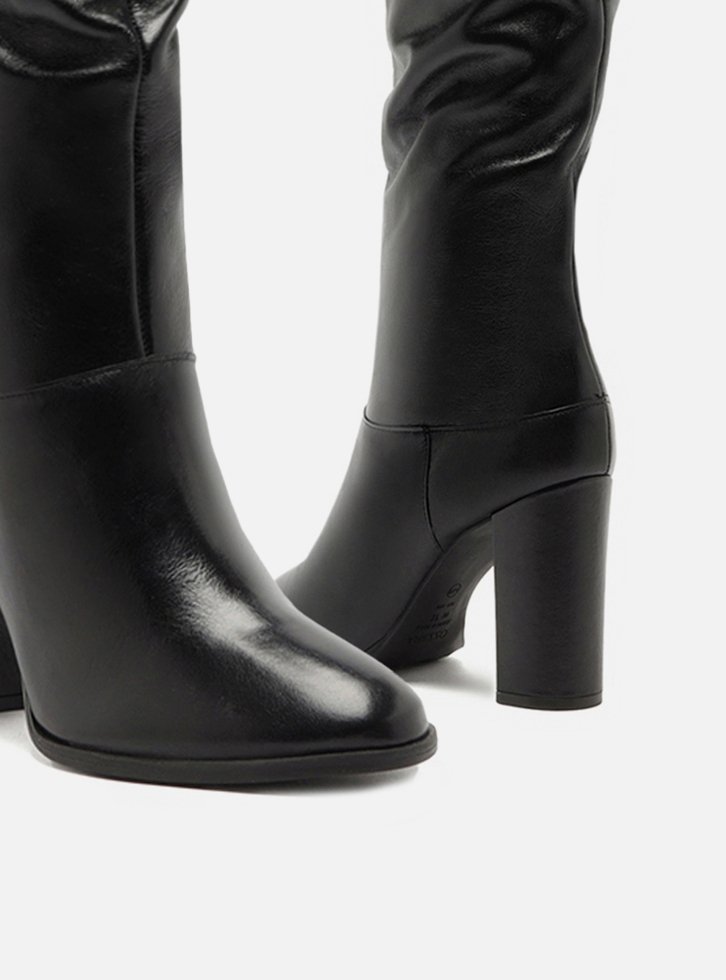 Bota Preta Arezzo Over The Knee Couro Salto Alto