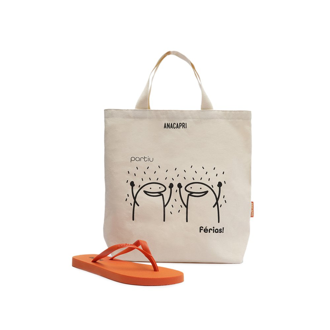 Kit Chinelo Laranja e Ecobag Flork