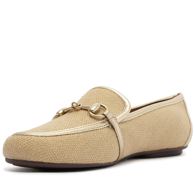 Mocassim Palha com Dourado Detalhe Bridão