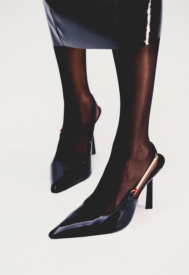 Sapato Scarpin Slingback Salto Alto Verniz Preto