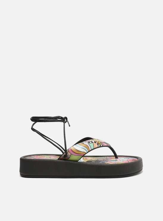 Sandália Preta Brizza Arezzo Estampa Flatform Amarração
