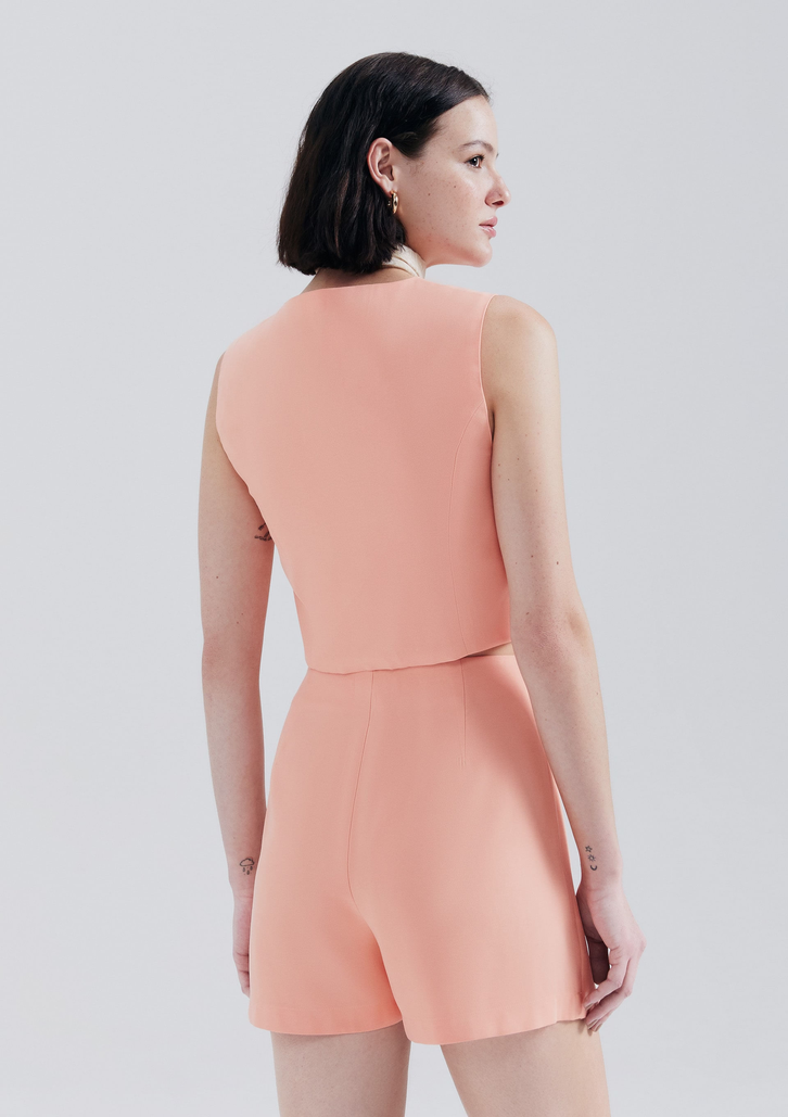 Colete Rosa Feminino Cropped Em Viscose - Salmão G