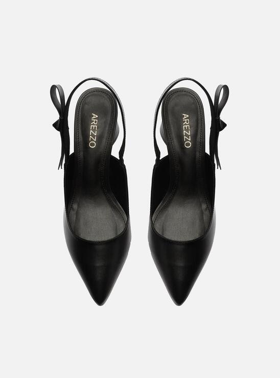 SCARPIN PRETO AREZZO COURO BLOCO SLINGBACK LAÇO