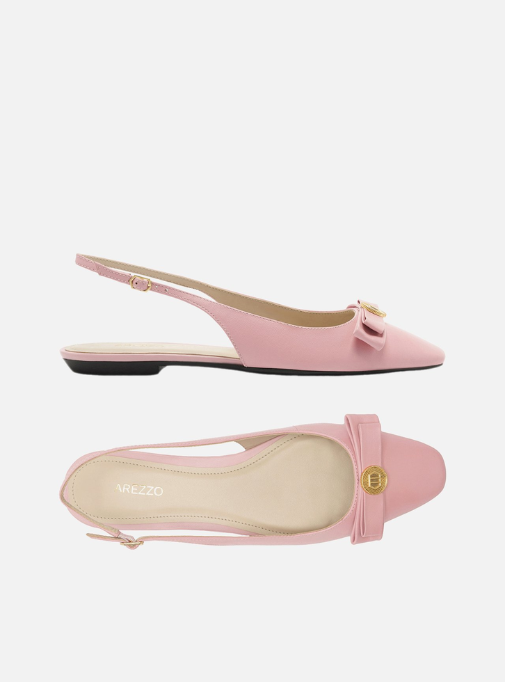 Sapatilha Rosa Arezzo Couro Slingback Laço Medalha