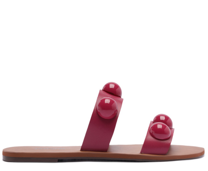 Rasteira Tiras Paralelas Esfera Pop Couro Rosa