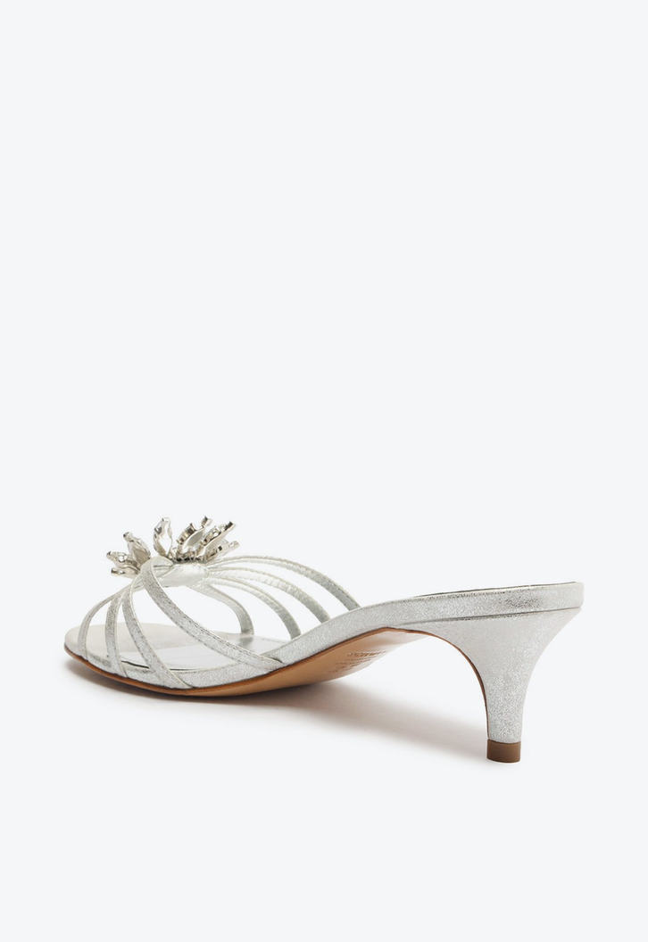 Sandália Prata Schutz Salto Mid Cosmic Couro | ZZ MALL