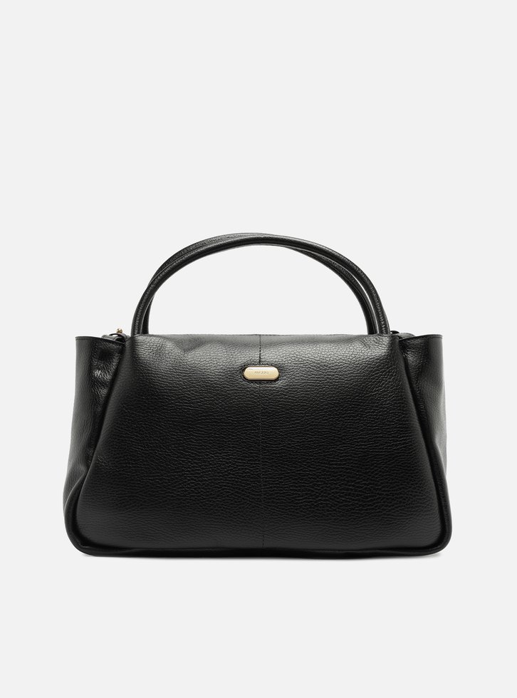 Bolsa Tote Preta Couro Grande Tag Metal