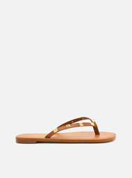 Sandália Rasteira Marrom Arezzo Tiras Spikes