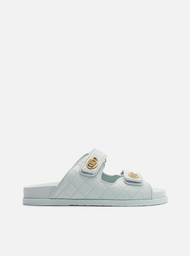 Sandália Rasteira Azul Arezzo Couro Matelassê Velcro