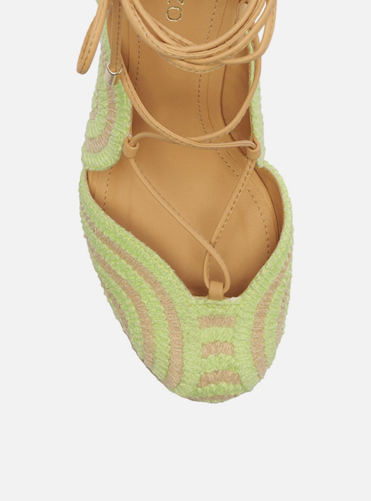 Espadrille Verde Bordada Salto Alto Amarração