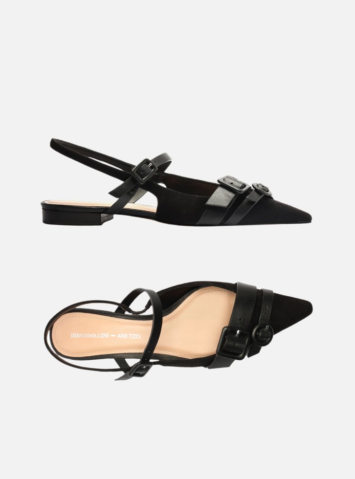 Sapatilha Preta Nobuck Slingback Fivelas | ZZ MALL