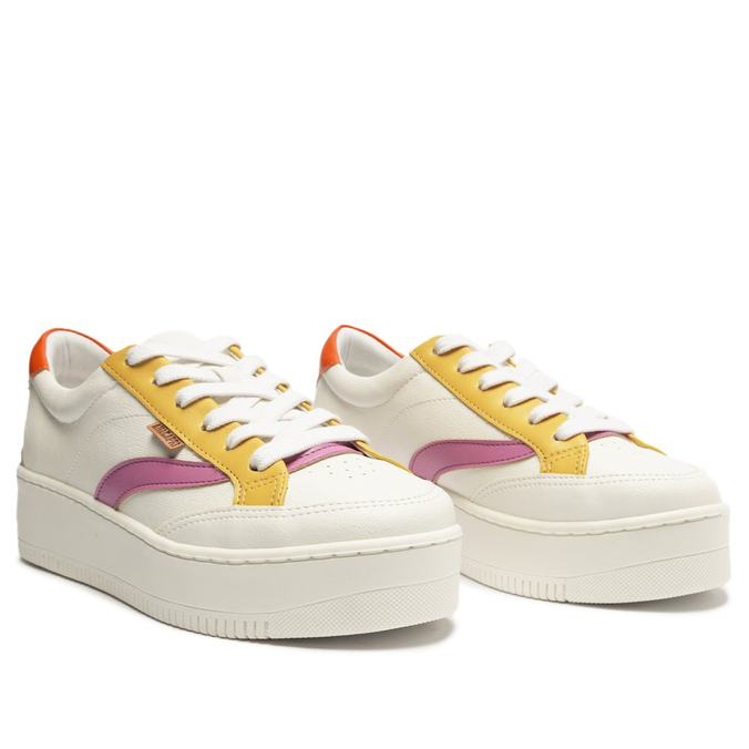 Tênis Flatform Branco Detalhe Colorido