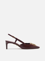 Scarpin Vinho Couro Salto Baixo Slingback Metal