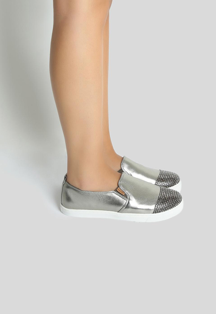 Tênis slip on glam prata velho sale