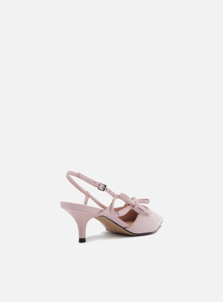 Scarpin Rosa Salto Fino Slingback Laço