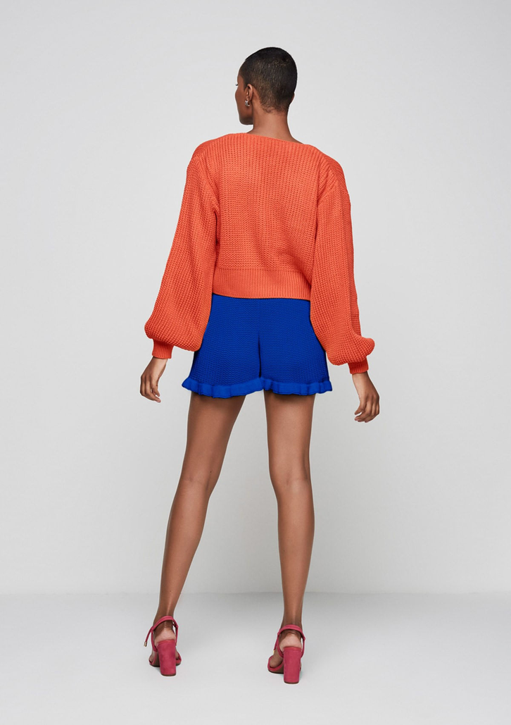Cardigan Laranja Dzarm Em Tricô Com Mangas Bufantes