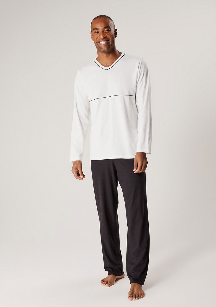Pijama Preto Hering Longo Com Decote V